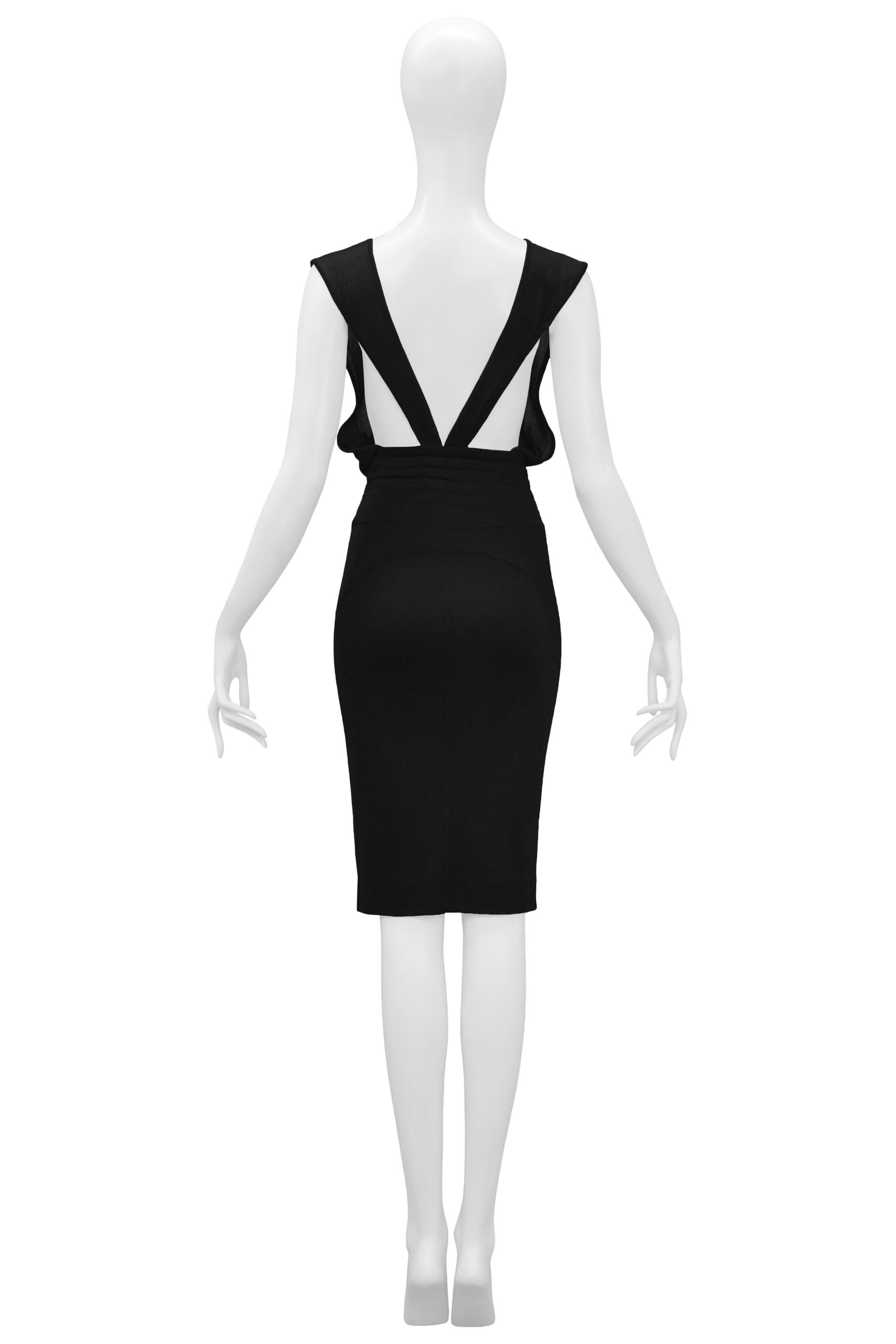 Alaia Black Wiggle Dress With Exposed Back And V Straps 1985 In Excellent Condition In Los Angeles, CA