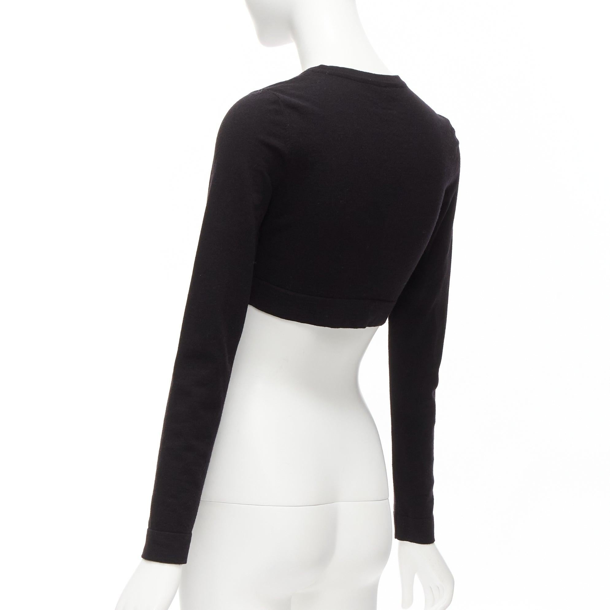 ALAIA cardigan cropped à manches longues, boutonné sur le devant, en laine mélangée noire FR36 XS en vente 3