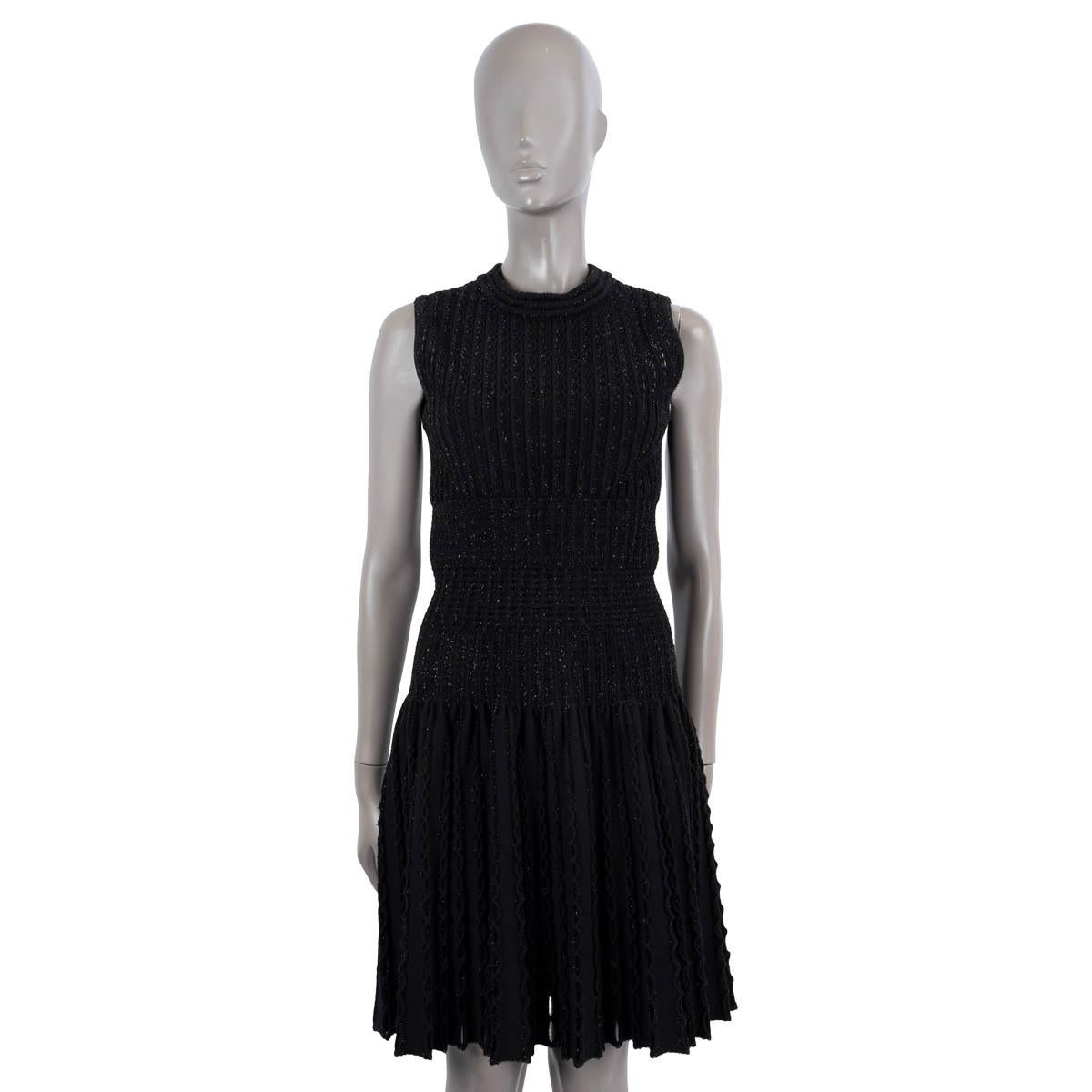 Black ALAIA black wool blend CUT-OUT SLEEVELESS LUREX KNIT Dress 38 S For Sale