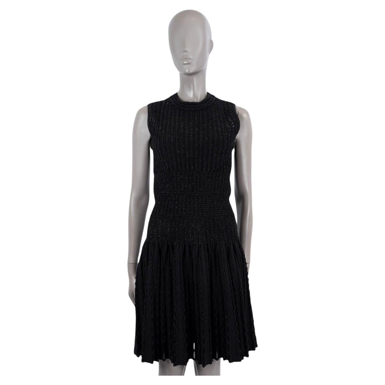 ALAIA black wool blend CUT-OUT SLEEVELESS LUREX KNIT Dress 38 S For Sale