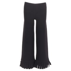 ALAIA black wool blend fringed hem low waist flare leg knitted dress pants FR36