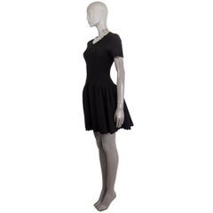 ALAIA black wool blend JACQUARD KNIT Flared Dress 40