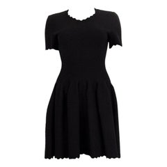 ALAIA black wool blend JACQUARD KNIT Flared Dress 40