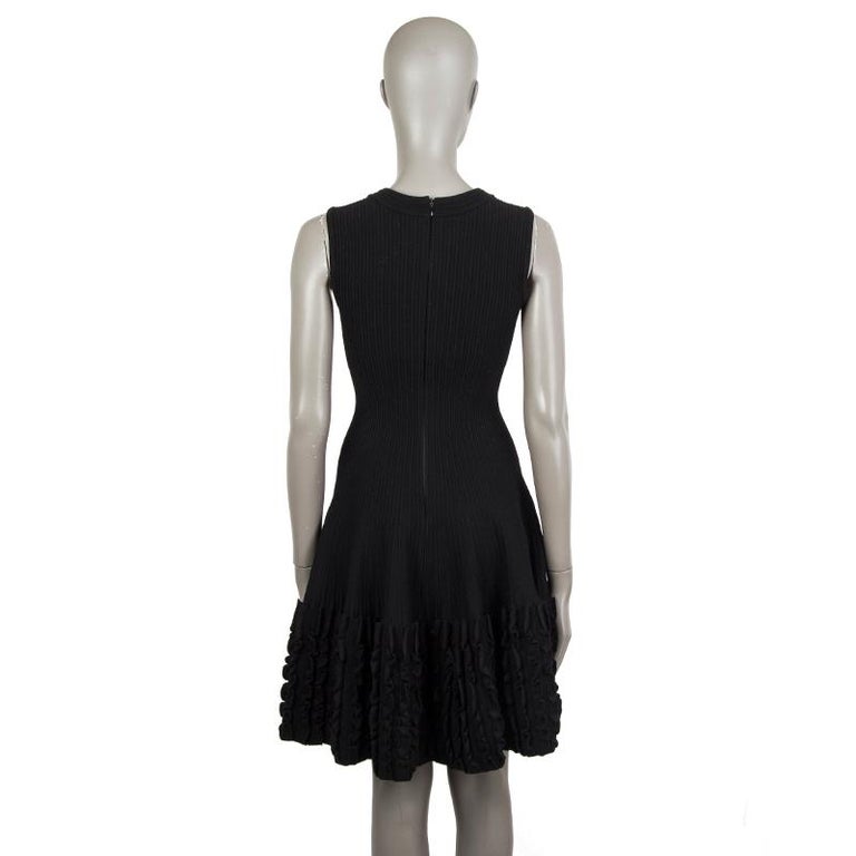 ALAIA black wool blend RUFFLED HEM KNIT Flared Dress 36 at 1stDibs