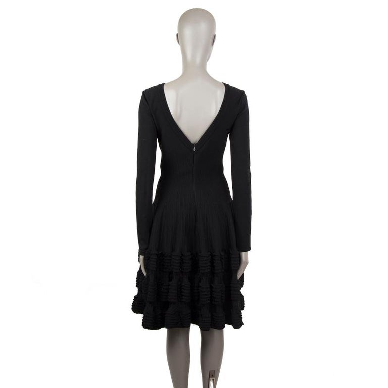 ALAIA black wool blend RUFFLED HEM KNIT Long Sleeve Dress 38 For Sale ...