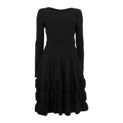 ALAIA black wool blend RUFFLED HEM KNIT Long Sleeve Dress 38