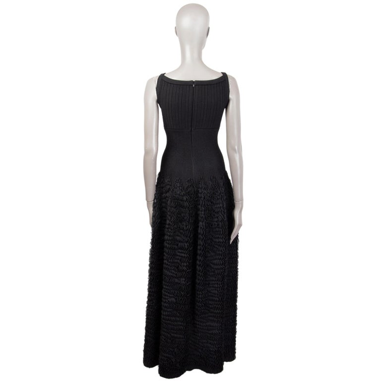 ALAIA black wool blend RUFFLED KNIT GOWN Maxi Dress 36 at 1stDibs
