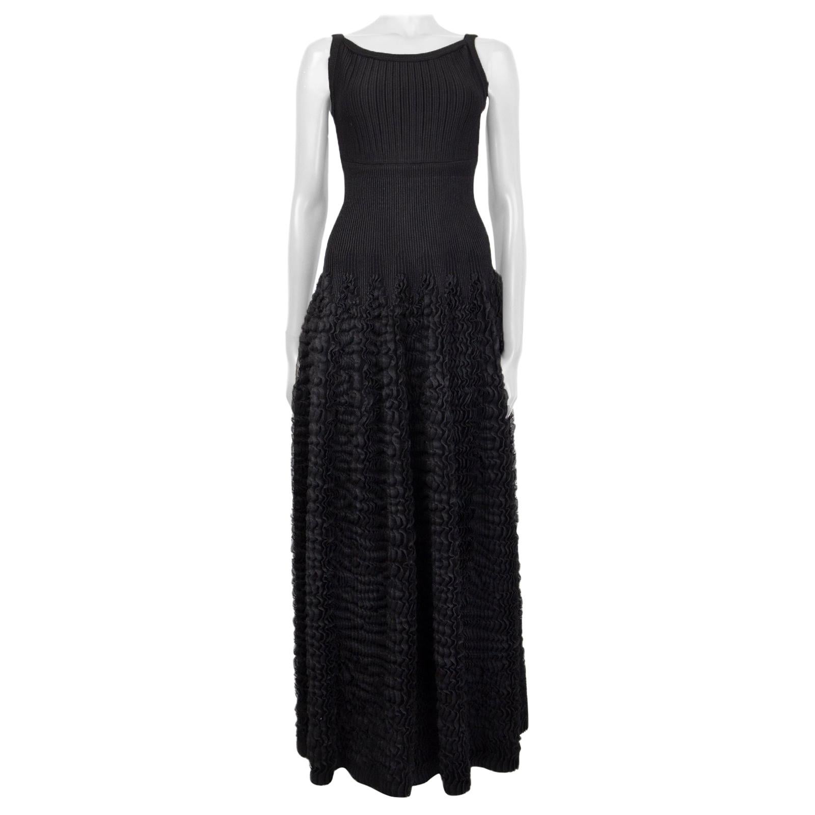ALAIA black wool blend RUFFLED KNIT GOWN Maxi Dress 36