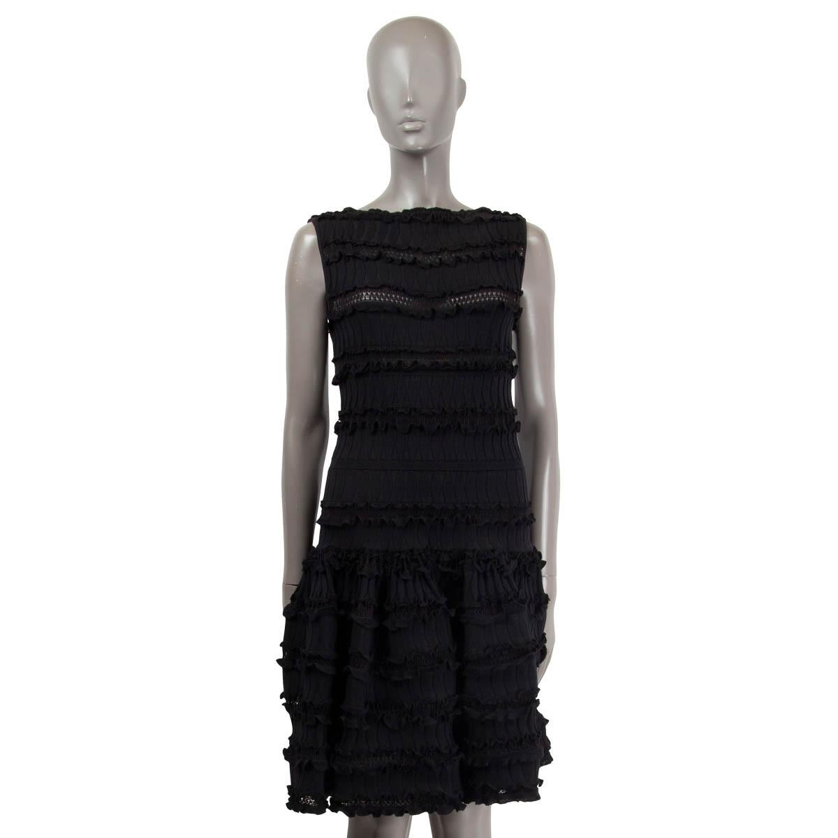 Black ALAIA black wool blend RUFFLED SLEEVELESS KNIT Dress 40 M For Sale