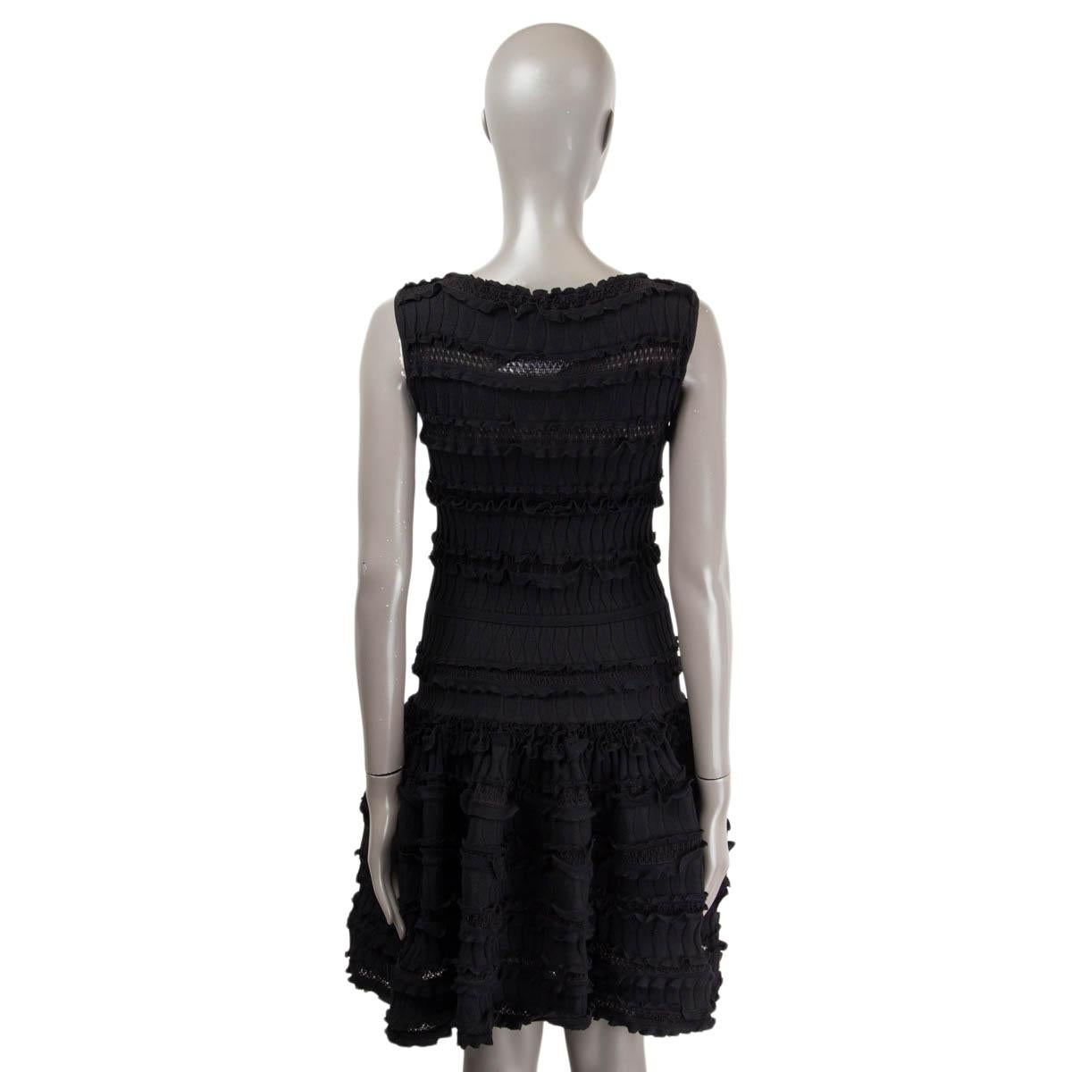 Women's ALAIA black wool blend RUFFLED SLEEVELESS KNIT Dress 40 M For Sale