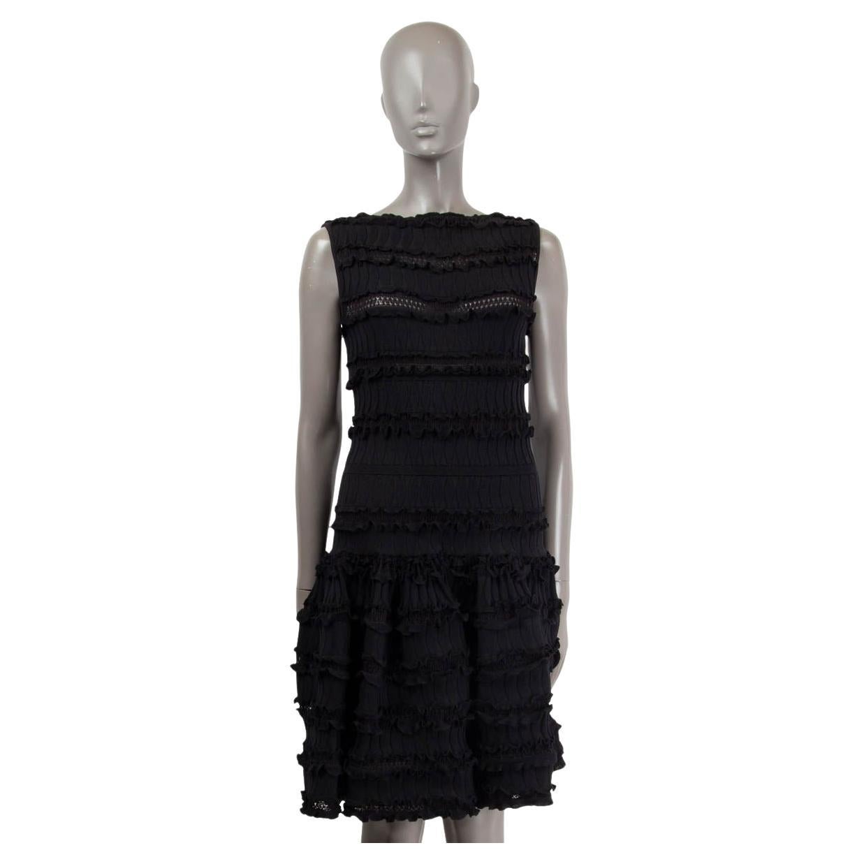 ALAIA black wool blend RUFFLED SLEEVELESS KNIT Dress 40 M For Sale