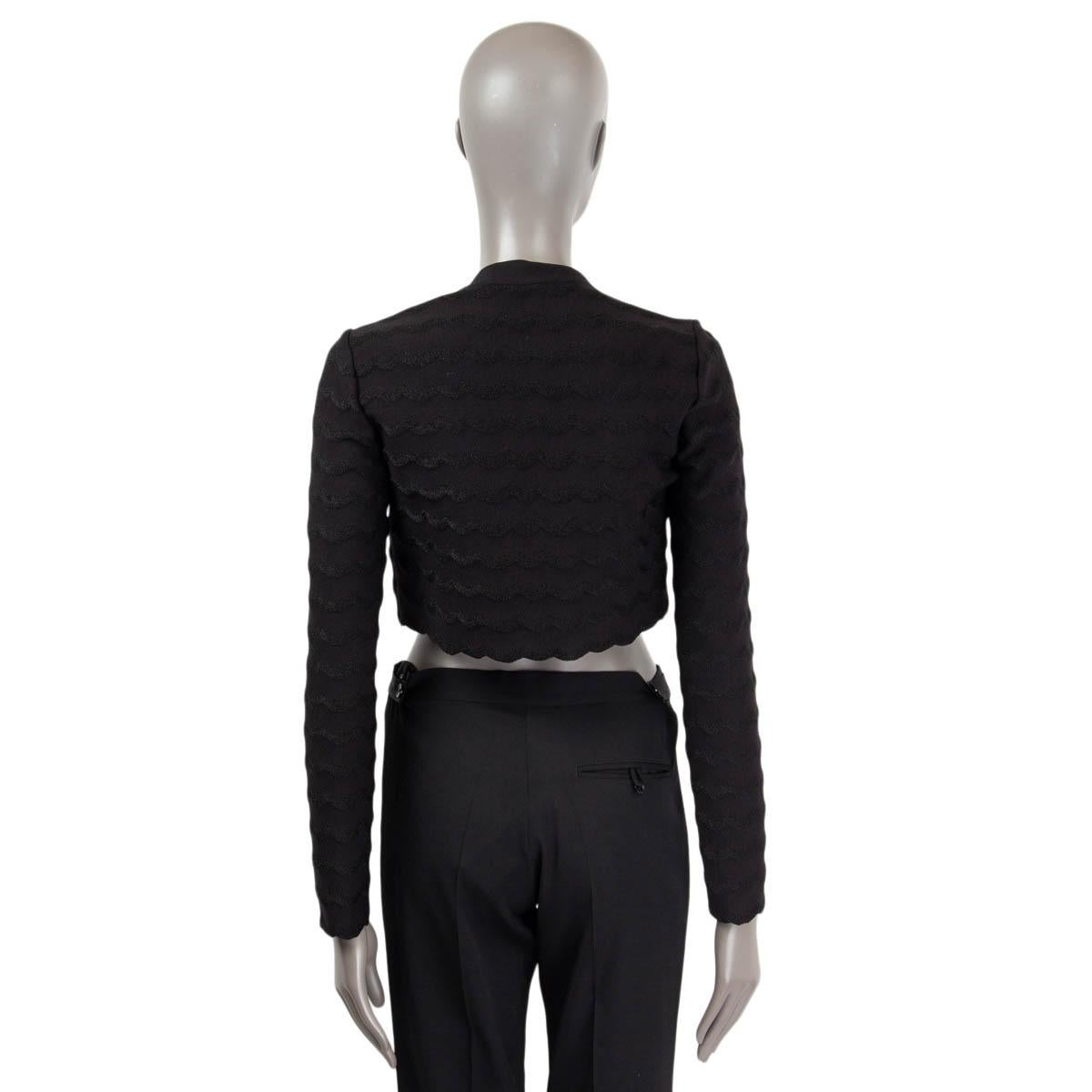 Women's ALAIA black wool blend SCALLOPED BOLERO Cardigan Sweater 42 L For Sale