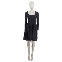 ALAIA black wool blend SCOOP NECK SLEEVELESS FLARED Dress S