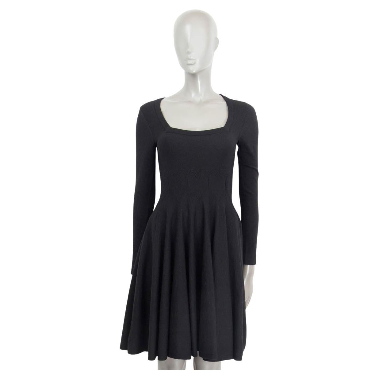 ALAIA black wool blend SCOOP NECK SLEEVELESS FLARED Dress S For Sale
