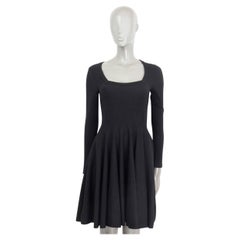 ALAIA black wool blend SCOOP NECK SLEEVELESS FLARED Dress S