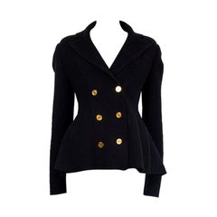 ALAIA black wool DOUBLE BREASTED PEPLUM KNIT BLAZER Jacket M