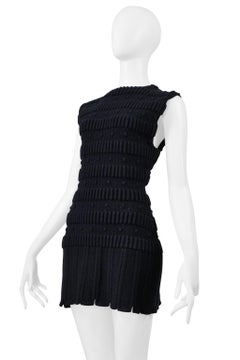 Alaia Black Wool Fancy Knit Armor Mini Dress