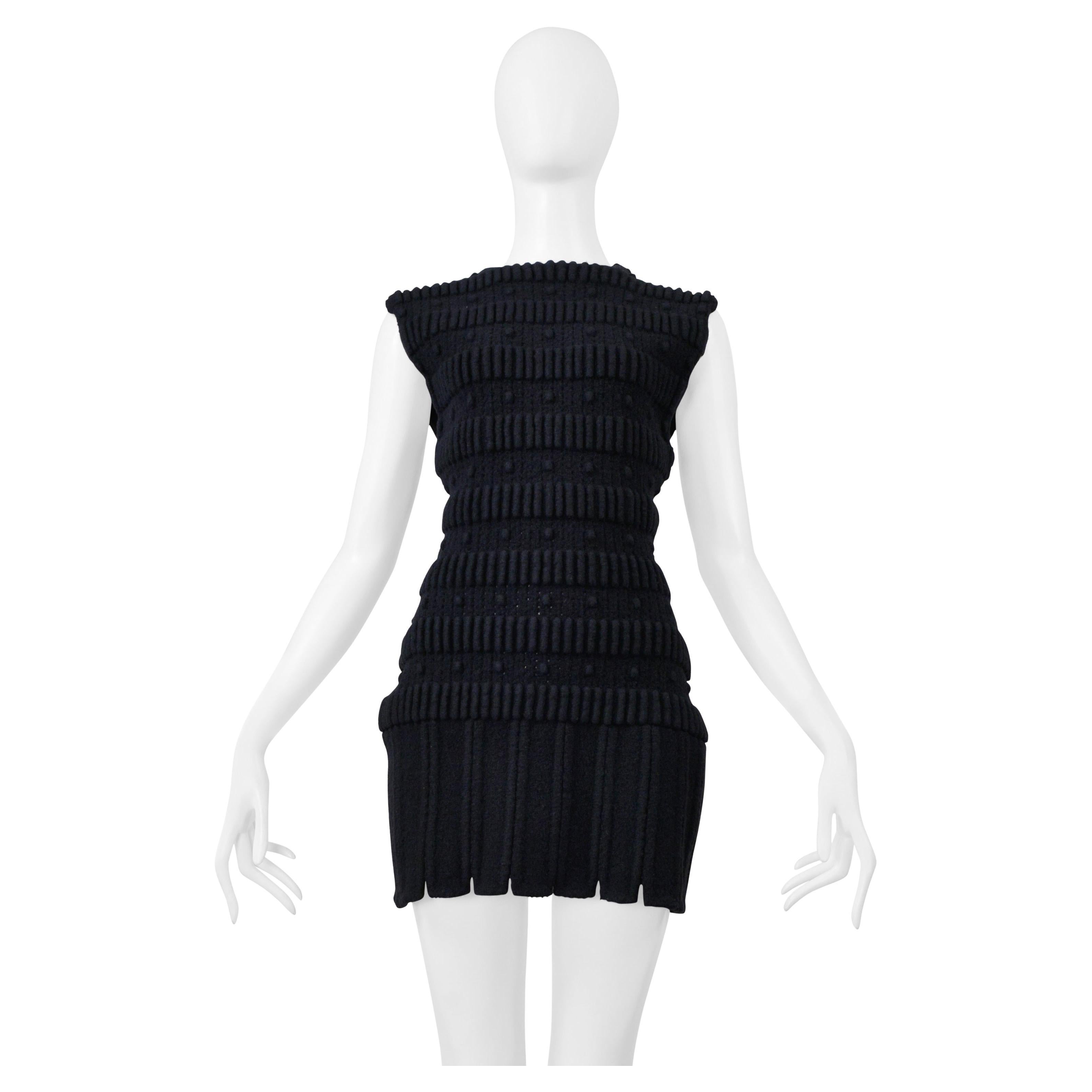 Alaia - Mini abito armatura in maglia fantasia di lana nera