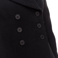 ALAIA black wool felt double breasted fit flared structured coat dress FR38 M