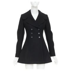 ALAIA black wool felt double breasted fit flared structured coat dress FR38 M