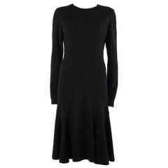 ALAIA black wool KNIT Flared Long Sleeve Dress L