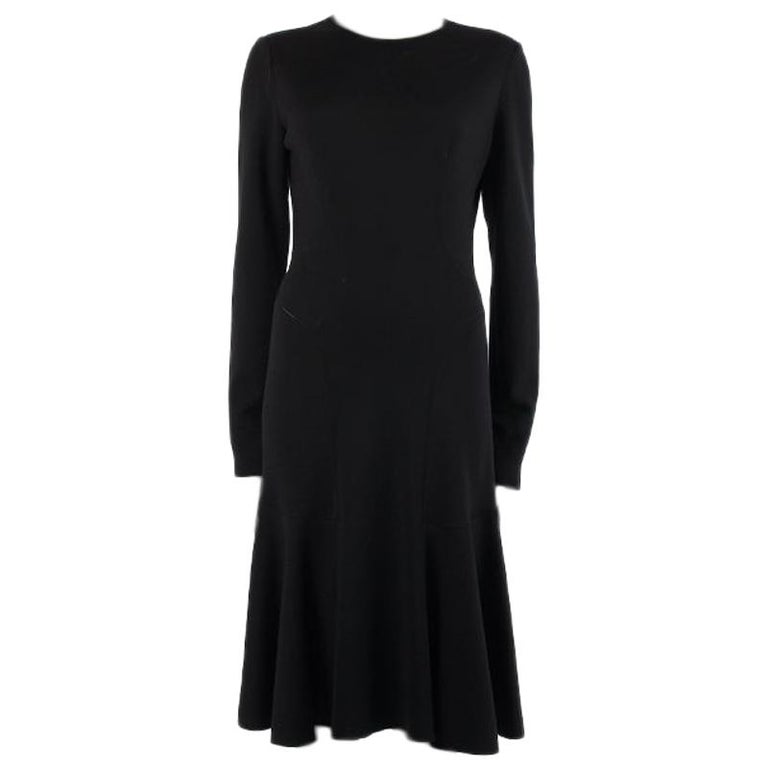 ALAIA black wool KNIT Flared Long Sleeve Dress L at 1stDibs