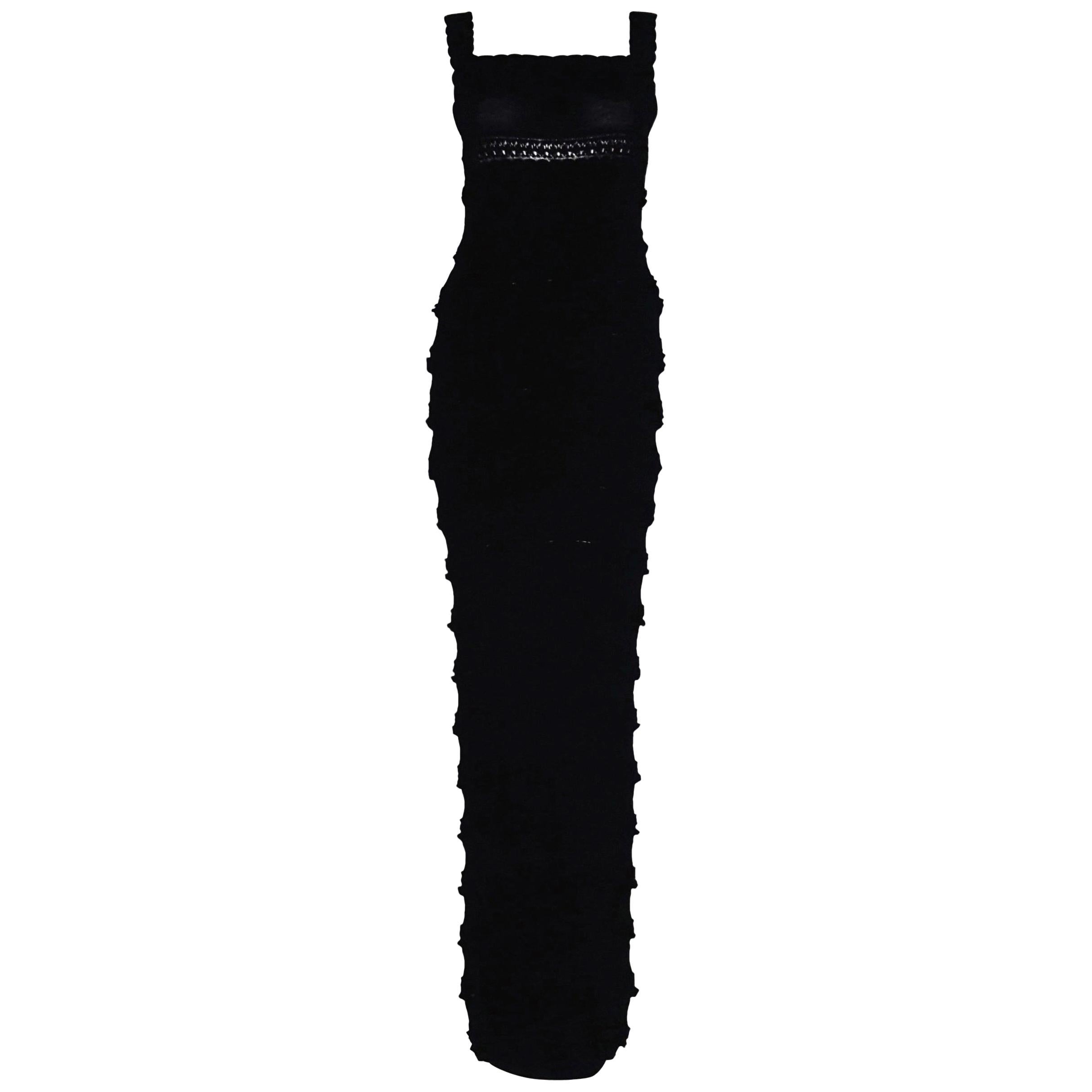 Alaia Black Wool Knit Runway Dress w/Mini Ruffles & Layered Gathered Bands 40 EU For Sale