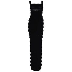 Alaia Black Wool Knit Runway Dress w/Mini Ruffles & Layered Gathered Bands 40 EU