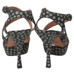 Alaia Blue/Black Canvas  Floral Print Platform Sandals Size 39