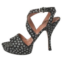 Alaia Blue/Black Canvas  Floral Print Platform Sandals Size 39