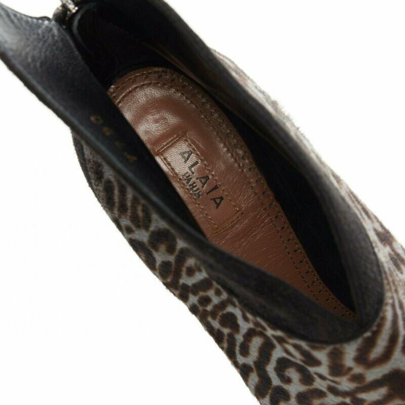 ALAIA blue black leopard print calf hair suede angular wing back bootie EU39.5 For Sale 5