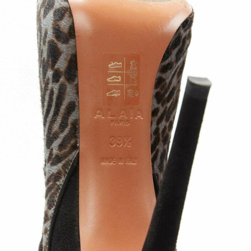 ALAIA blue black leopard print calf hair suede angular wing back bootie EU39.5 6