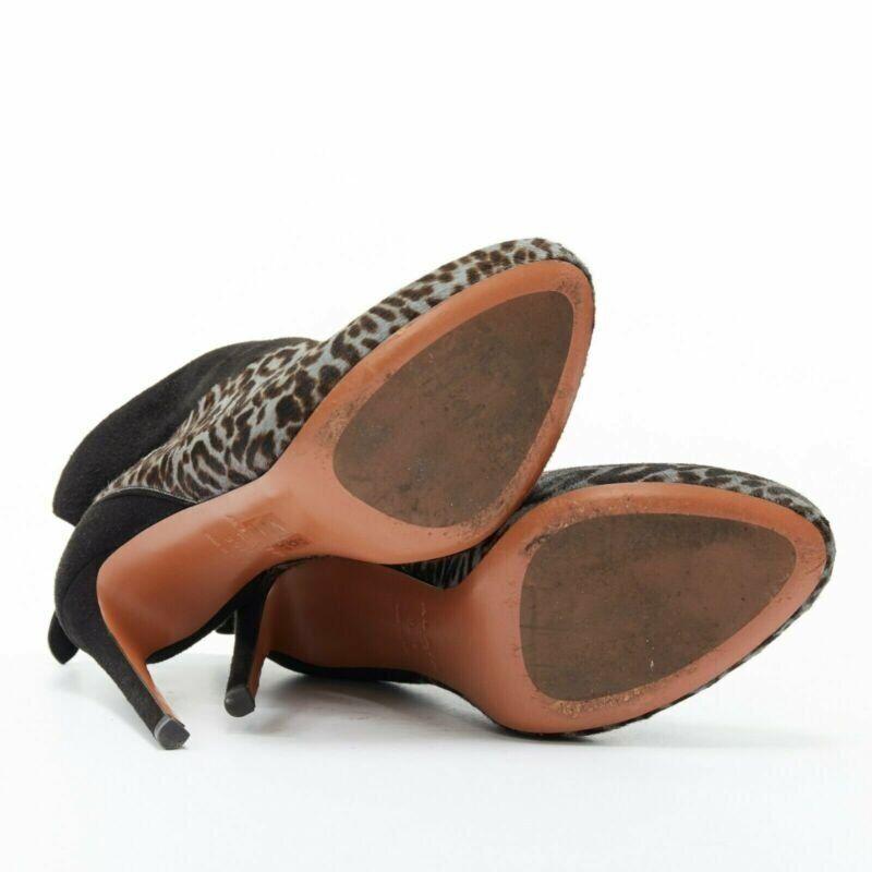 ALAIA blue black leopard print calf hair suede angular wing back bootie EU39.5 1