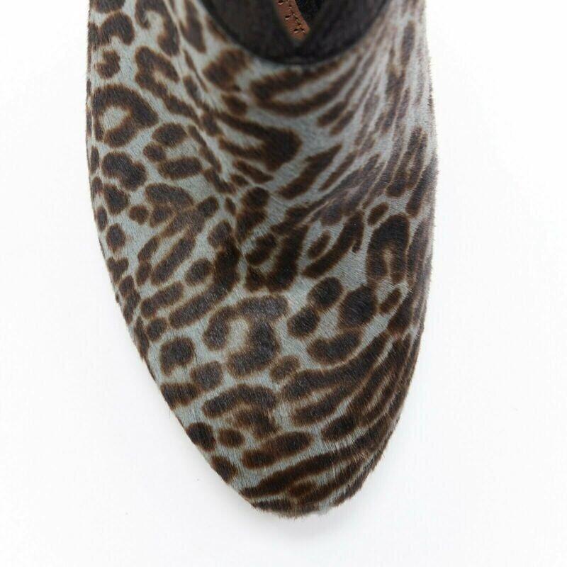 ALAIA blue black leopard print calf hair suede angular wing back bootie EU39.5 For Sale 2