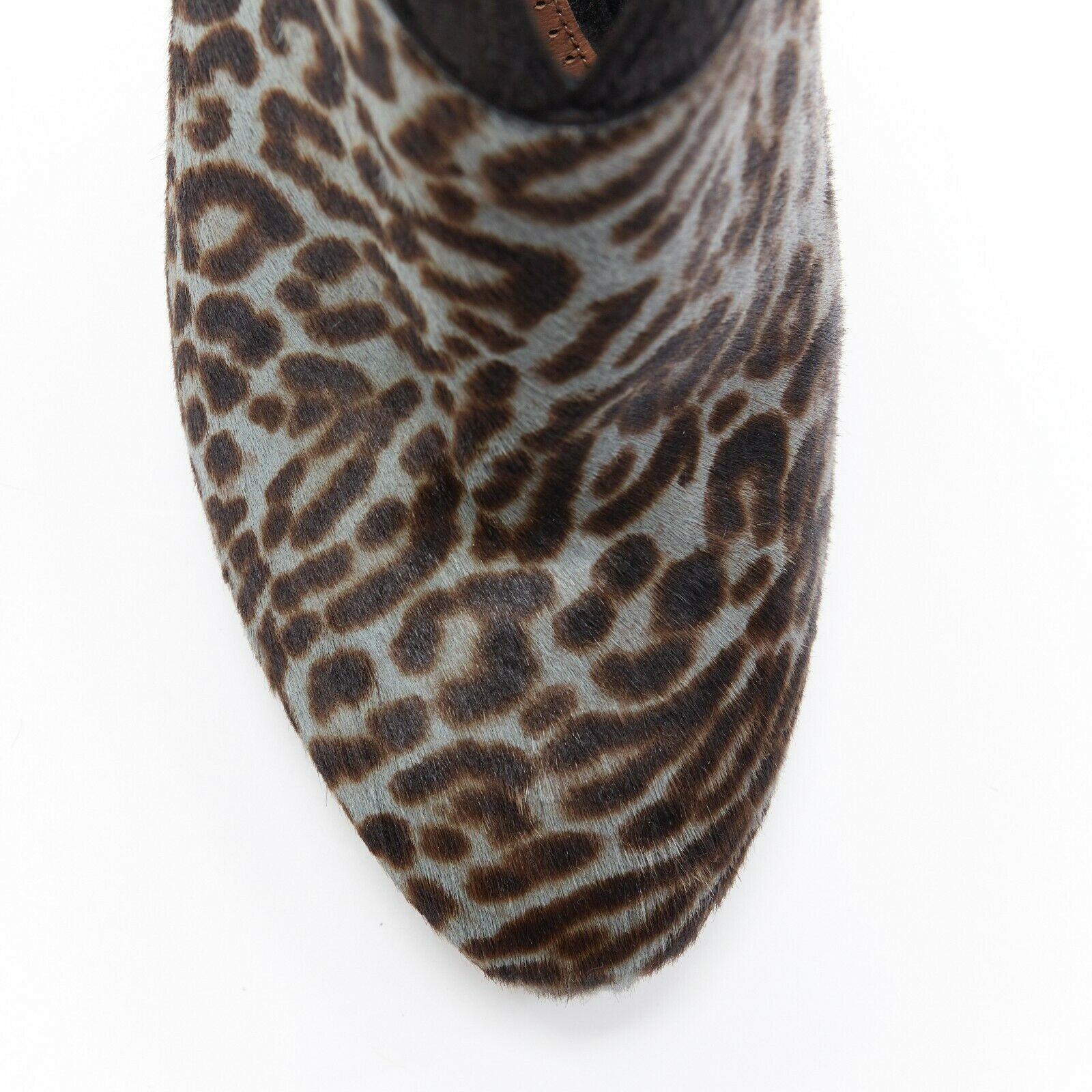ALAIA blue black leopard print calf hair suede angular wing back bootie EU39.5 2