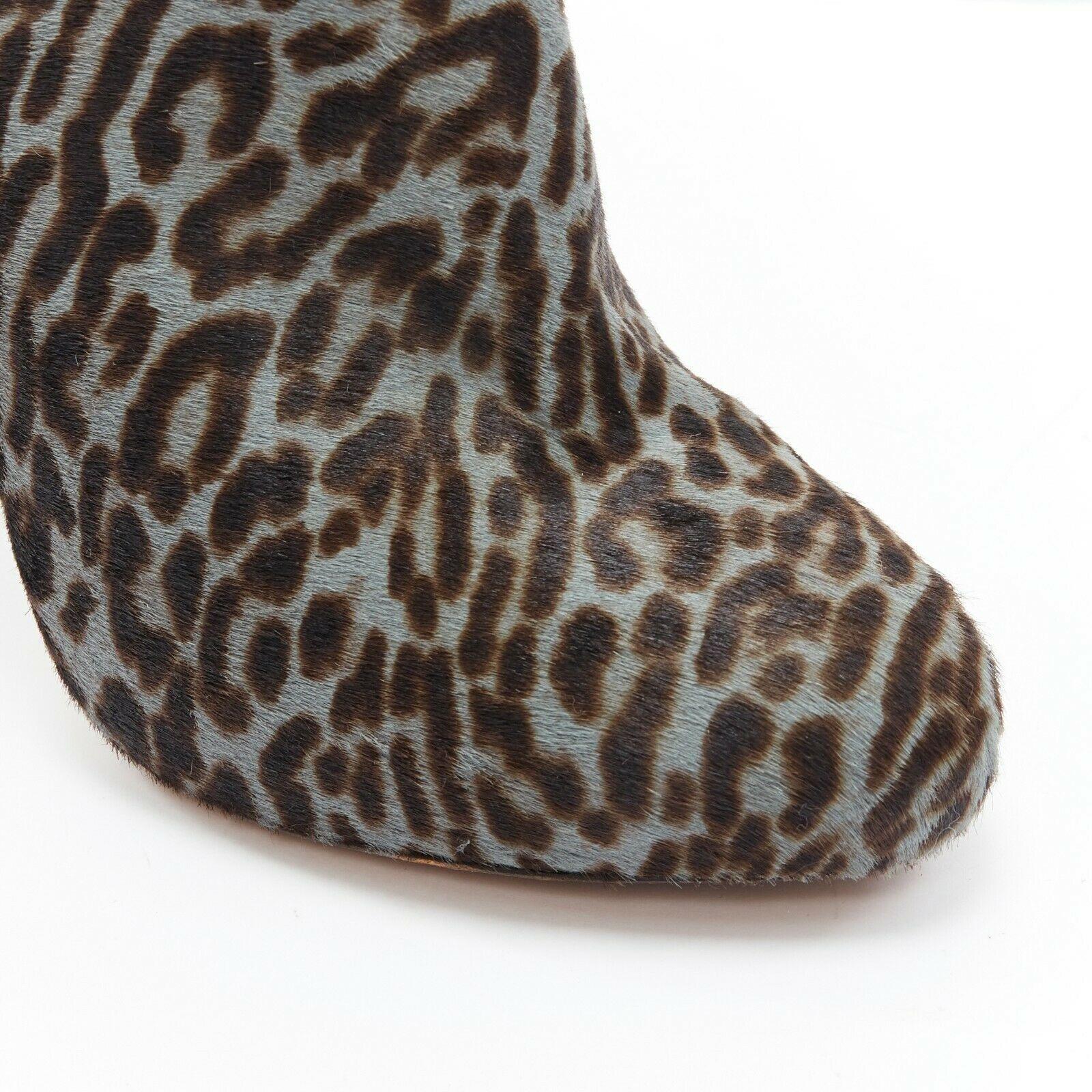 ALAIA blue black leopard print calf hair suede angular wing back bootie EU39.5 3