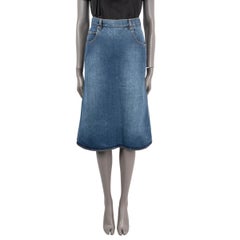 ALAIA blue cotton 2022 FLARED WASHED DENIM Skirt 38 S