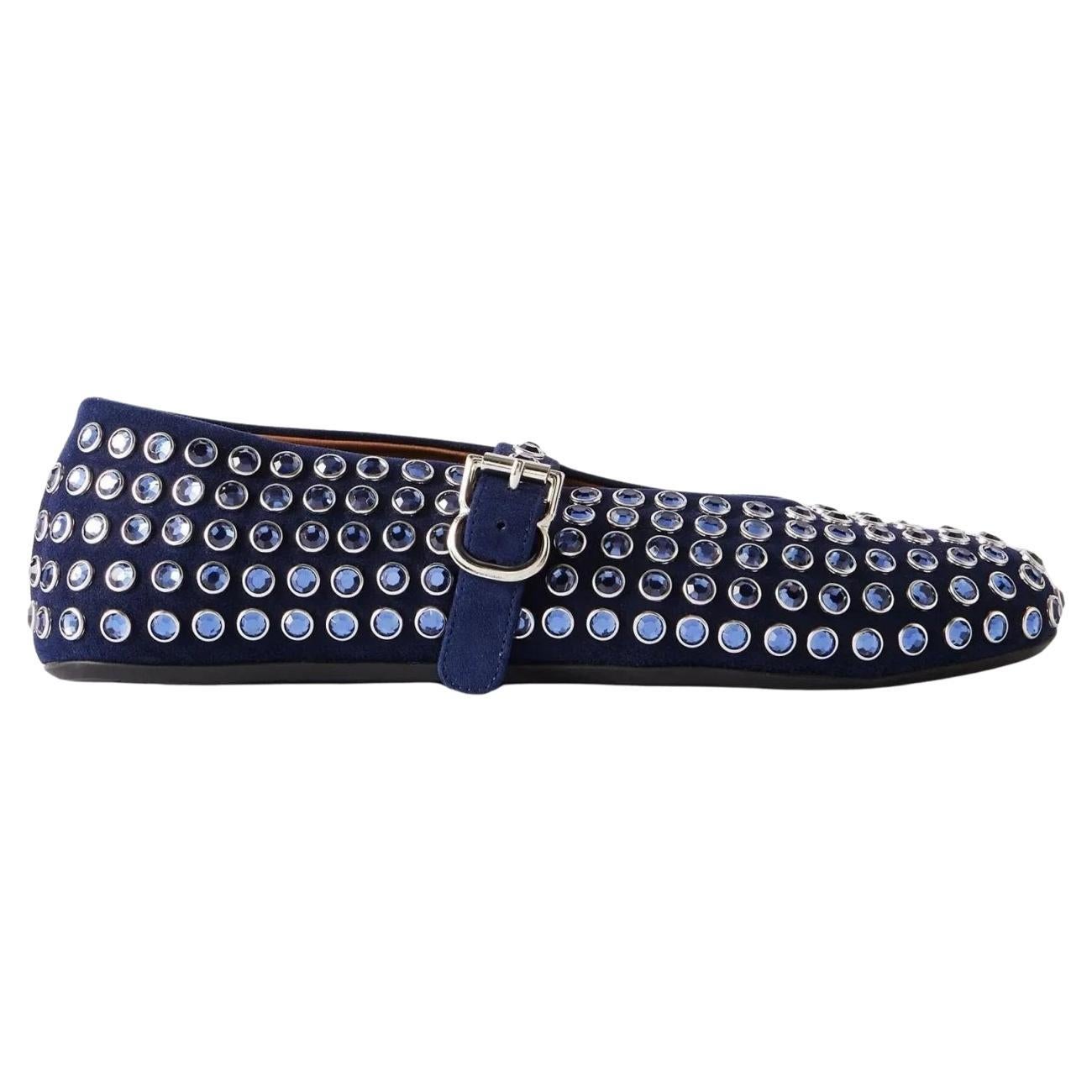 Pre-owned Alaïa Alaia Blue Embellished Suede Ballet Flats It37