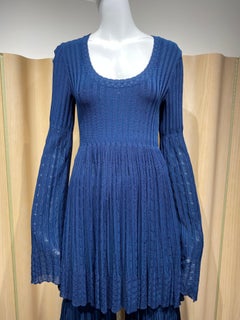 ALAIA Blue Knit Long Sleeve Top and Pant Set