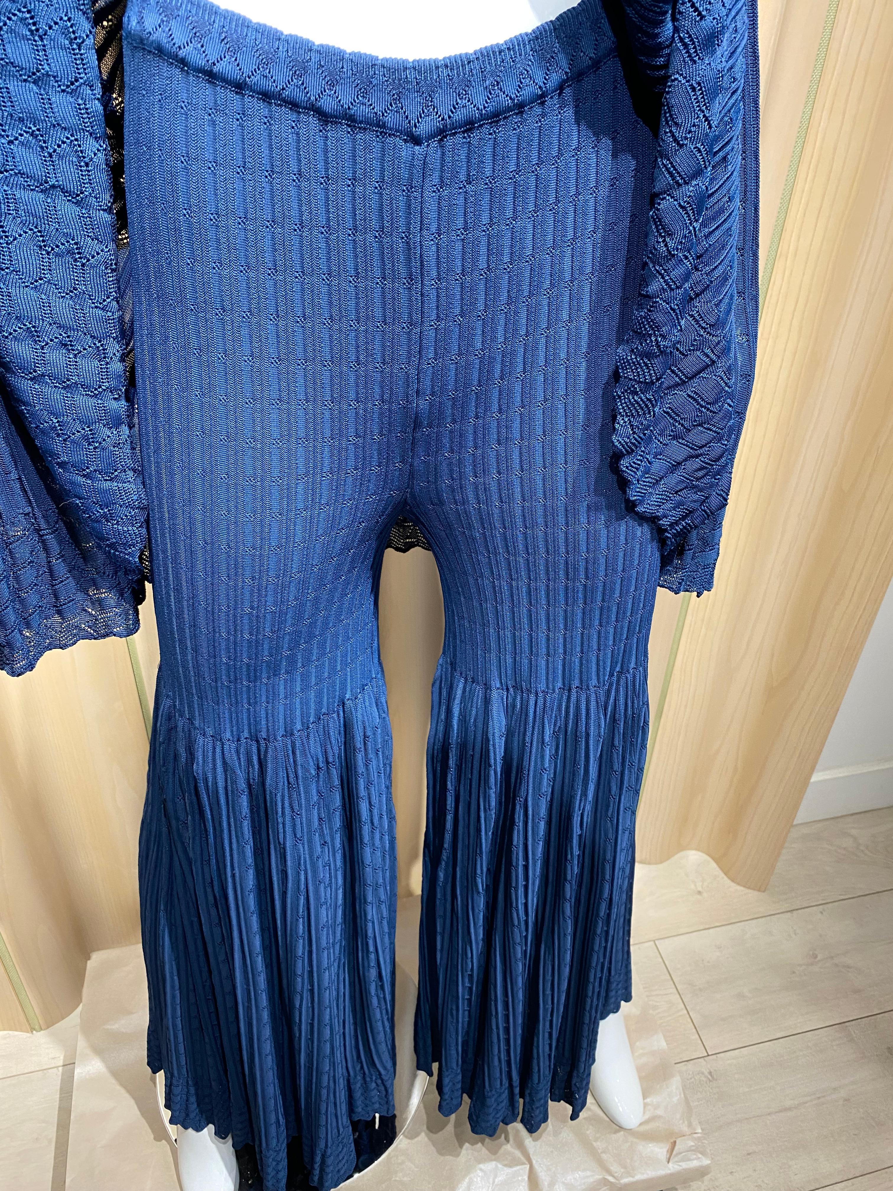 ALAIA Blue Knit Long Sleeve Top and Pant Set In Excellent Condition For Sale In Beverly Hills, CA
