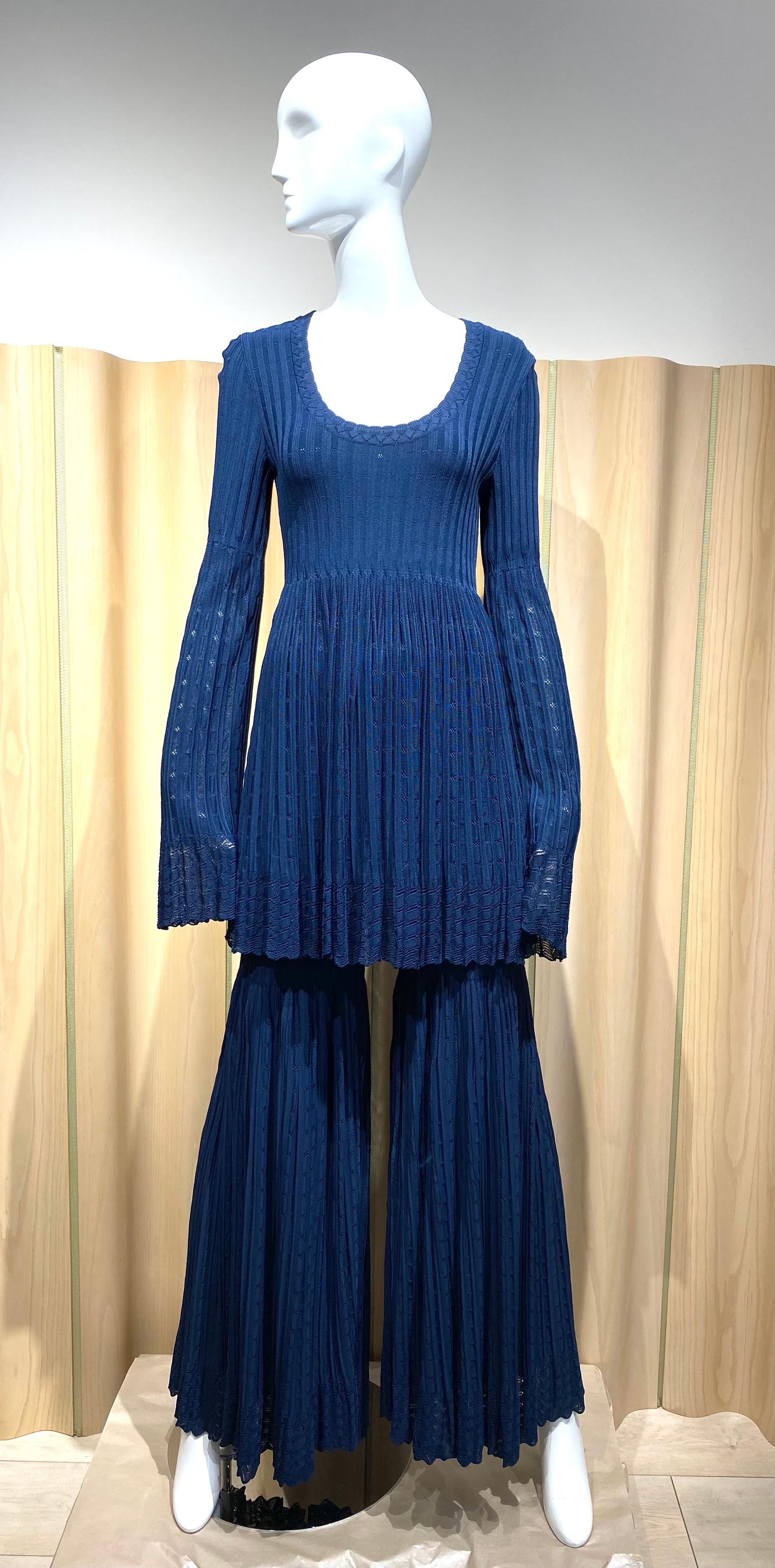 ALAIA Blue Knit Long Sleeve Top and Pant Set For Sale 3