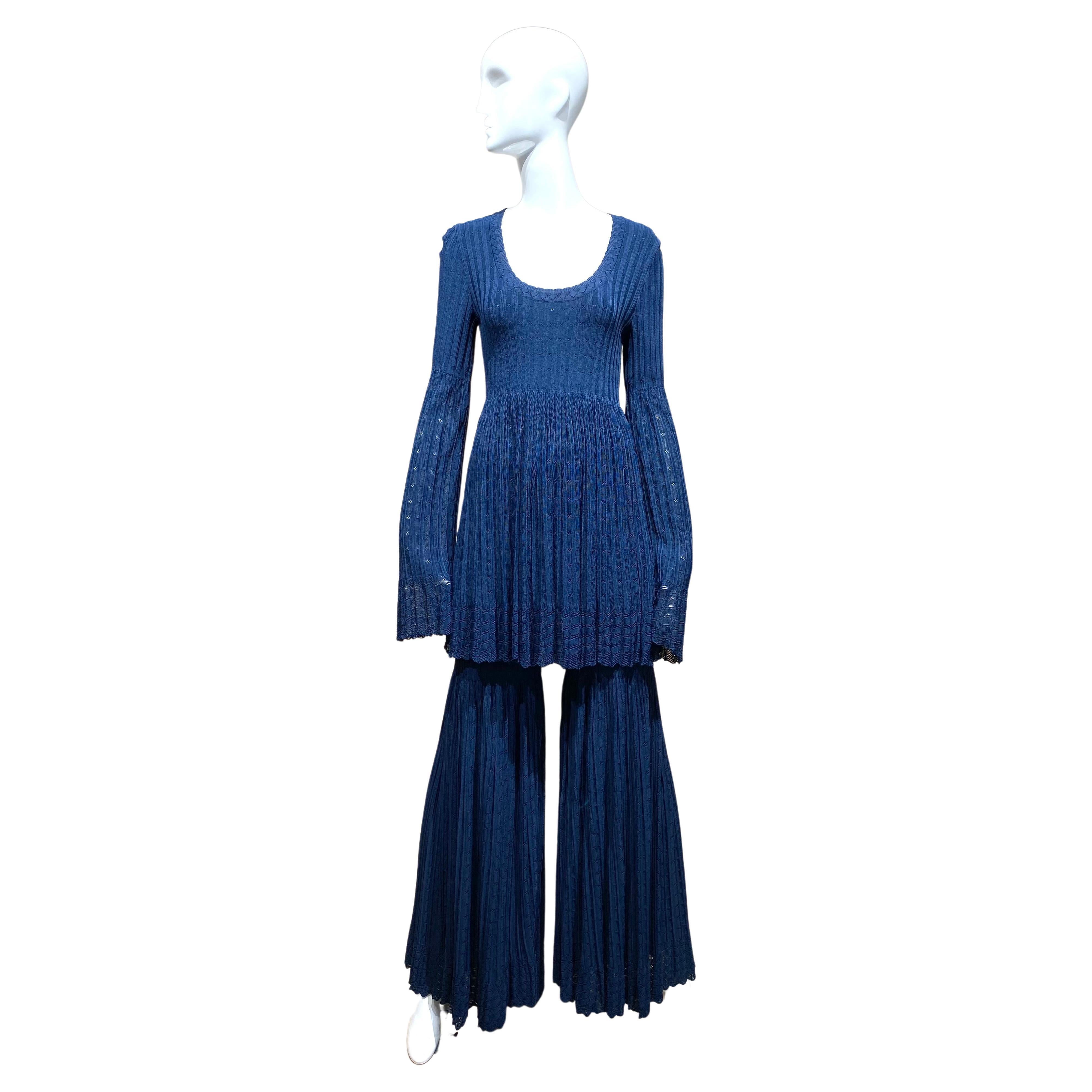 ALAIA Blue Knit Long Sleeve Top and Pant Set For Sale