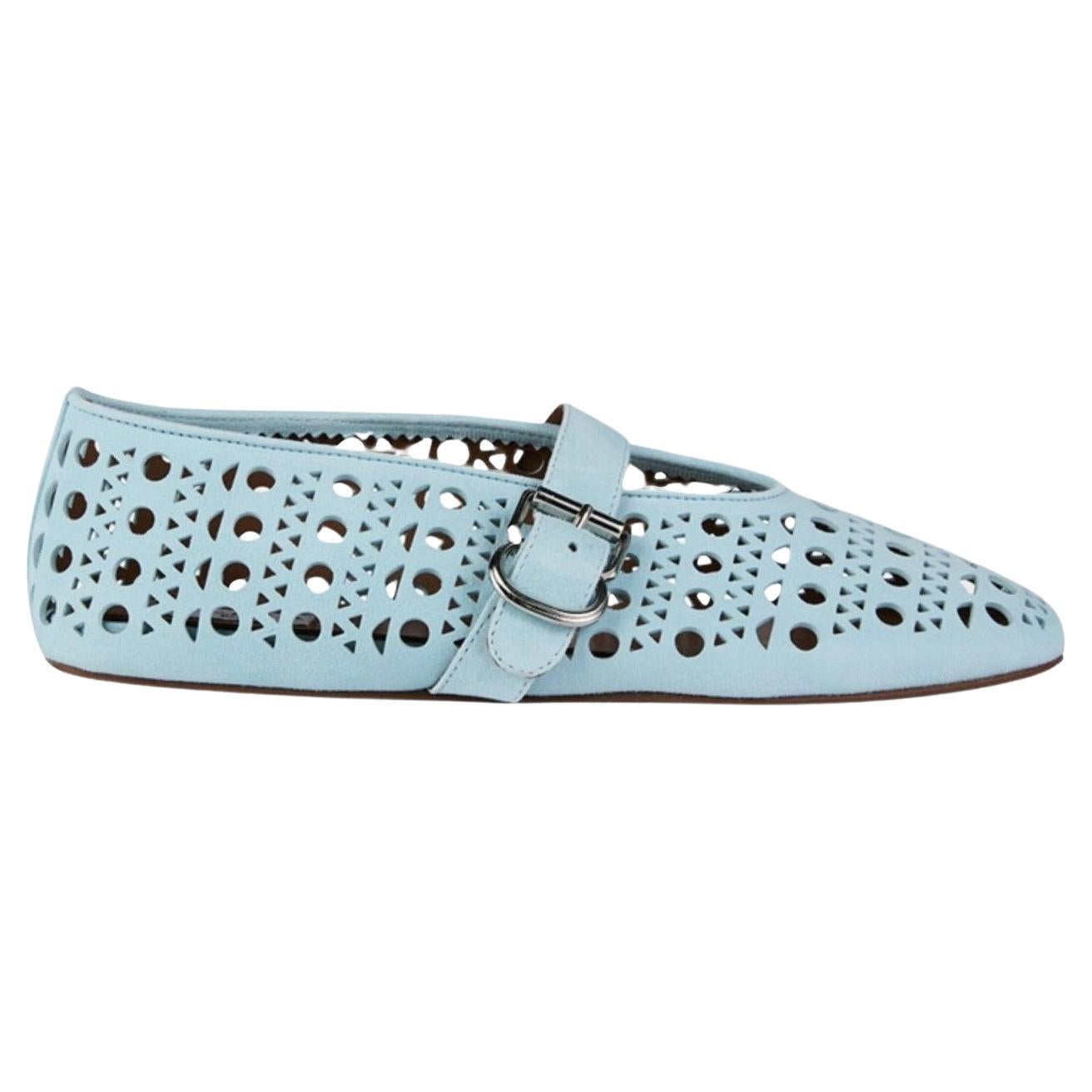 Pre-owned Alaïa Alaia Blue Leather Ballet Flats It37