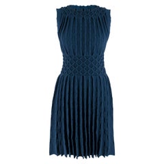 Alaia Blue Pleated Textured Knit Sleeveless Dress SIZE 38