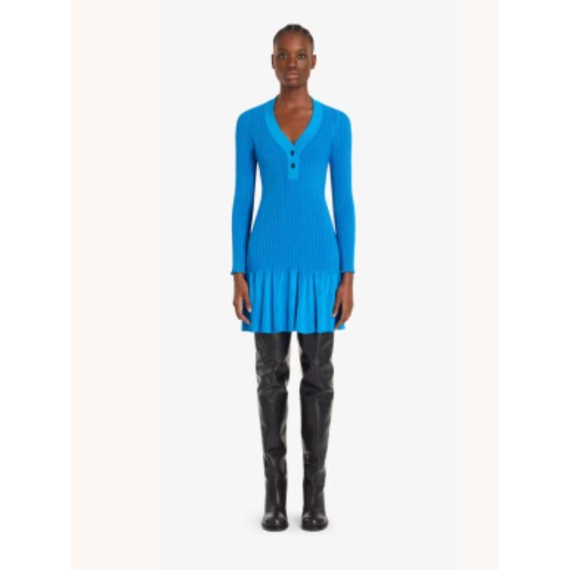 Alaia Blue Ribbed Knit Long Sleeved Dress In Excellent Condition For Sale In London, GB