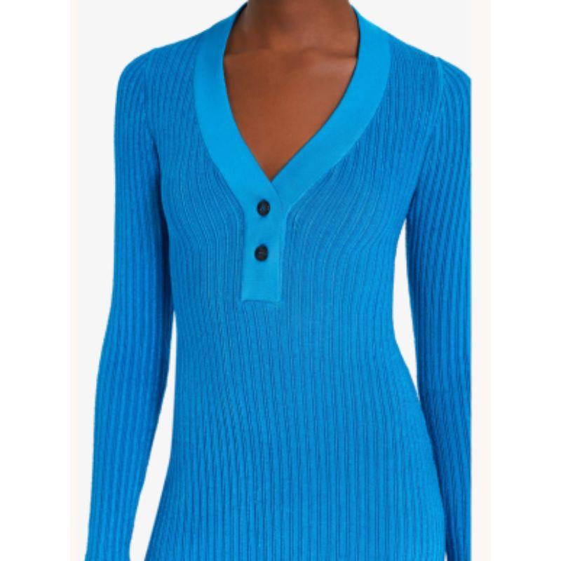 Alaia Blue Ribbed Knit Long Sleeved Dress For Sale 1