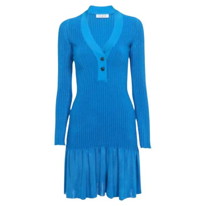 Alaia Blue Ribbed Knit Long Sleeved Dress For Sale