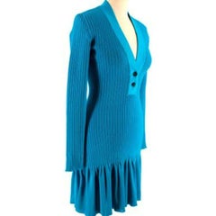 Alaia Blue Ribbed Knit Long Sleeved Mini Dress