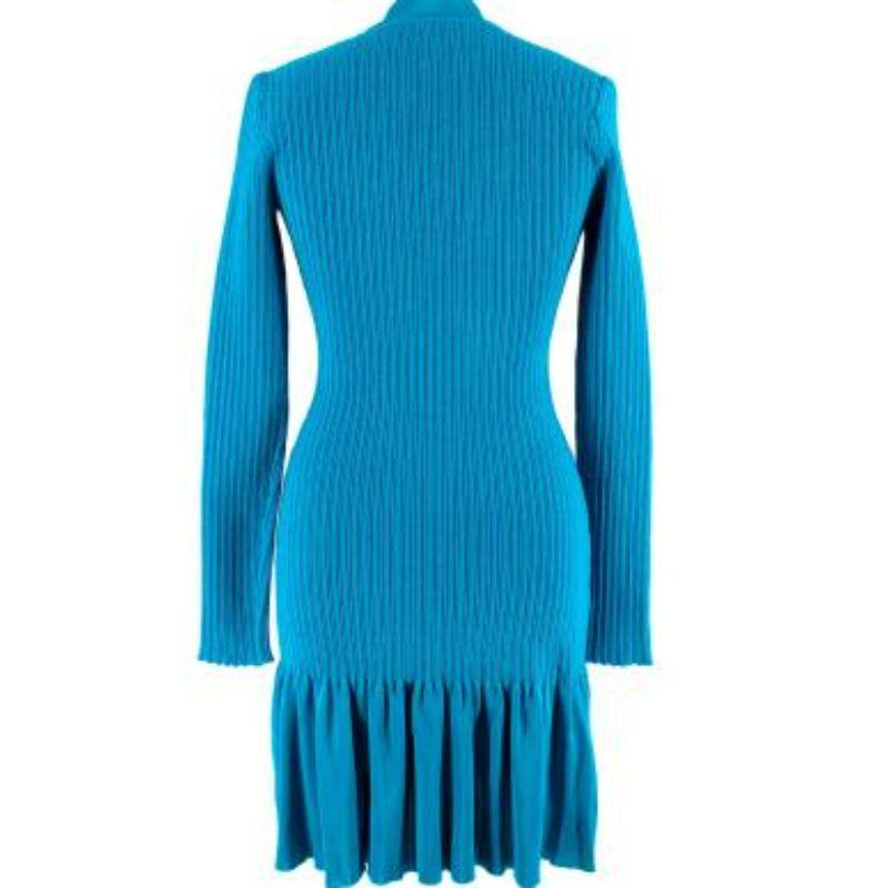 Alaia Blue Ribbed Knit Long Sleeved Mini Dress In Excellent Condition For Sale In London, GB