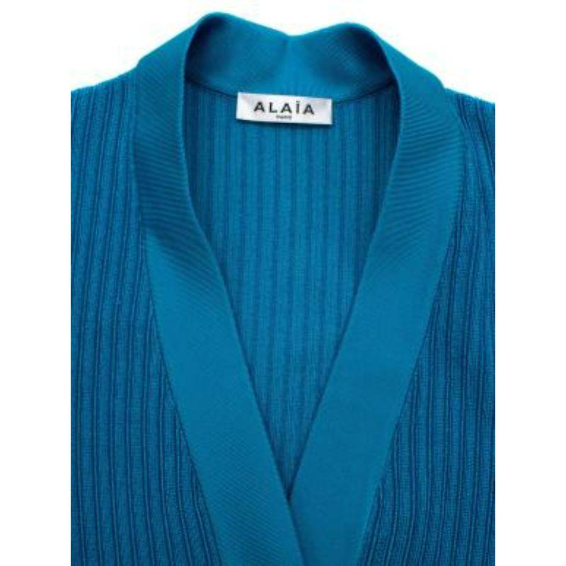 Women's Alaia Blue Ribbed Knit Long Sleeved Mini Dress For Sale